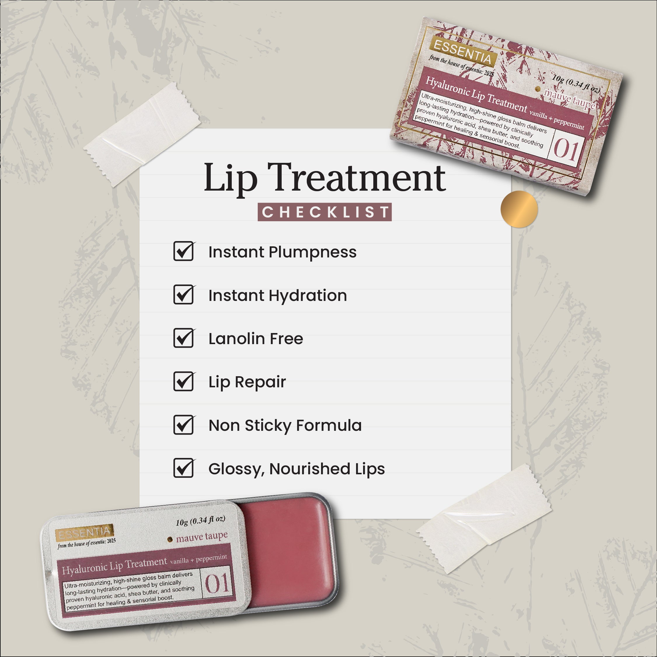 HA Lip Treatment  Balm – mauve taupe- peppermint +vanilla